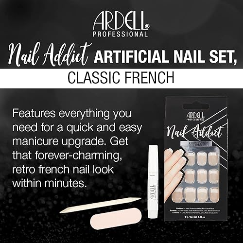 Miniatura 2 de Ardell Nail Addict - Kit de uñas artificiales a presión, puntas francesas clásicas, uñas postizas acrílicas reutilizables, 24 uñas