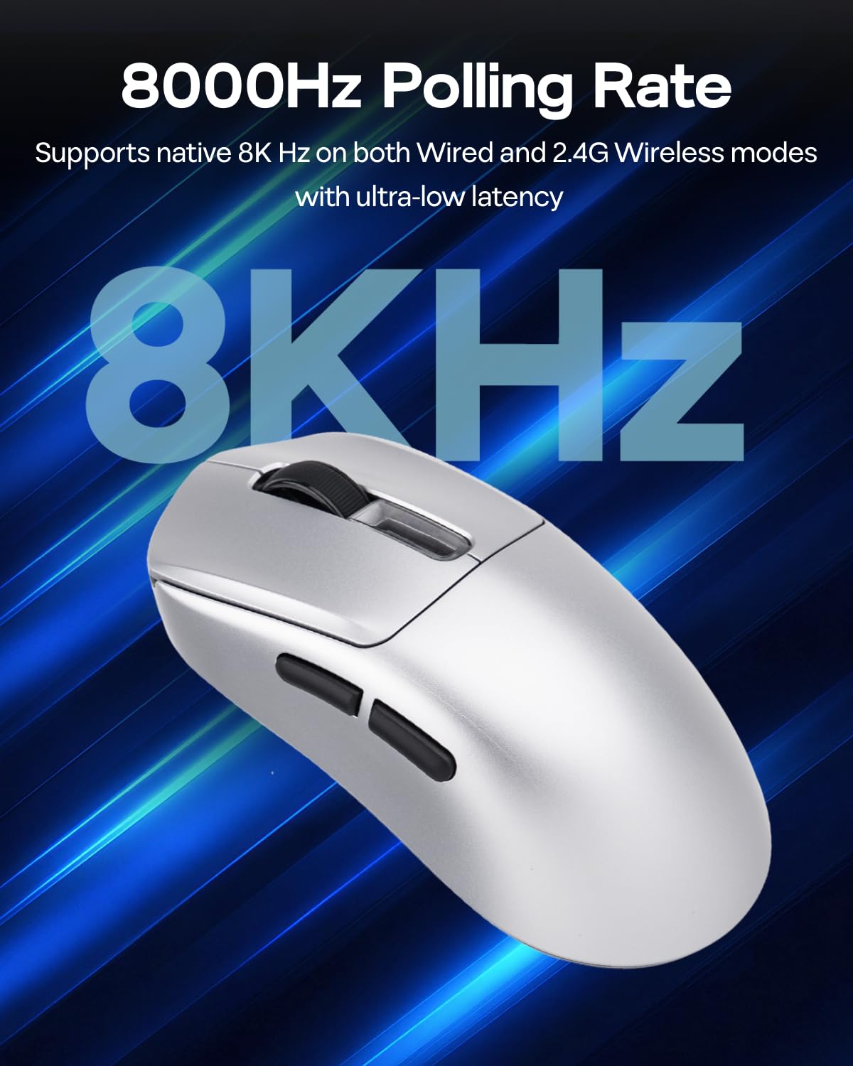EPOMAKER NEX Pro Ratón Gaming Inalámbrico con Base de Carga RGB | Sensor PixArt PAW3950, 65g, Tasa de Sondeo de 8000Hz, 42K DPI, Tres Modos, Recargable y Software Online