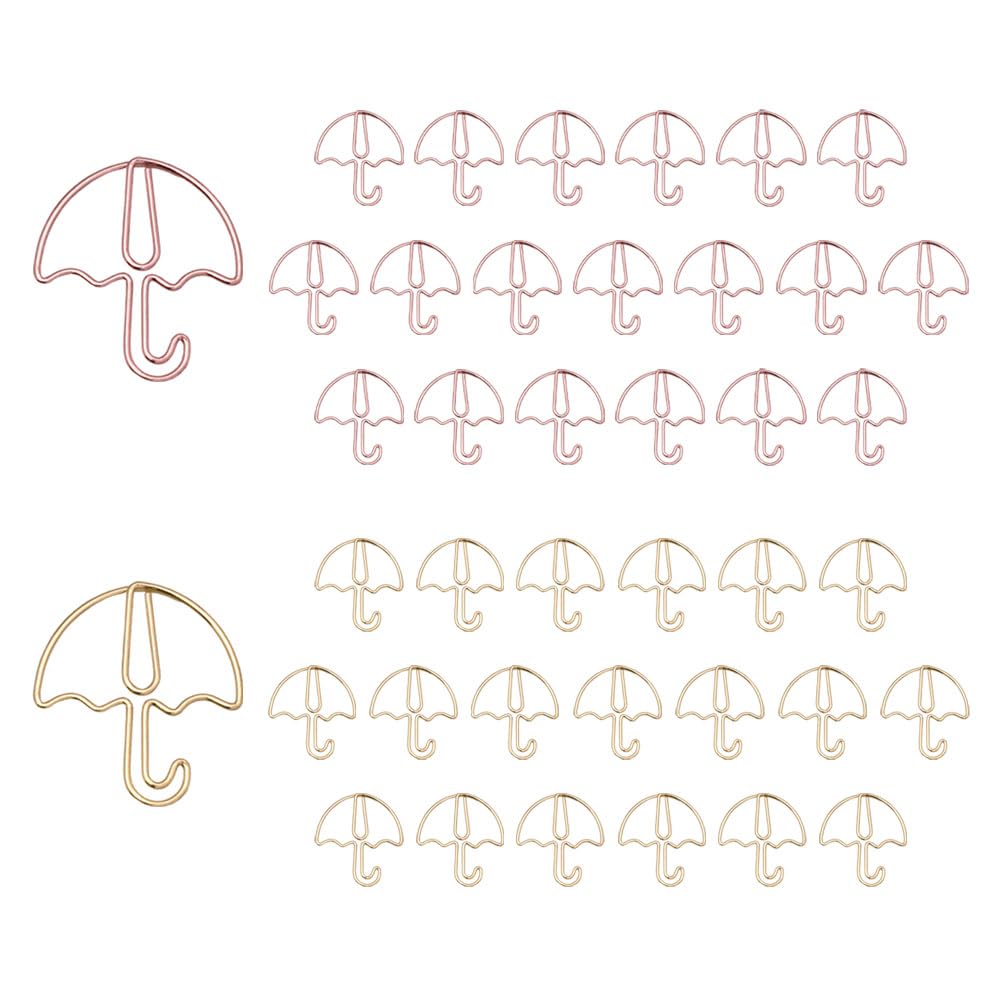 OWLFAVO 40pcs Umbrella Shape Paper Clips with Clear Box, Rose Gold and Yellow Gold, Funny Cute Paperclips Bookmarks Planner Clips for Fun Office Supplies School Gifts Wedding Decoration — image 1