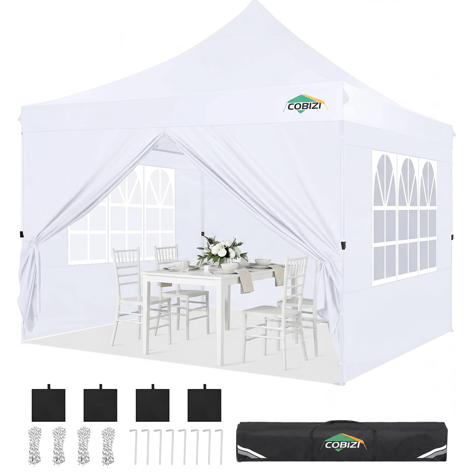 COBIZI 10x10 Pop up Canopy Tent for Parties, Easy Setup, 4 Walls,4 Sandbags