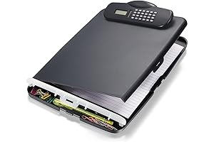 Officemate OIC Slim Clipboard with Storage and Calculator, Black