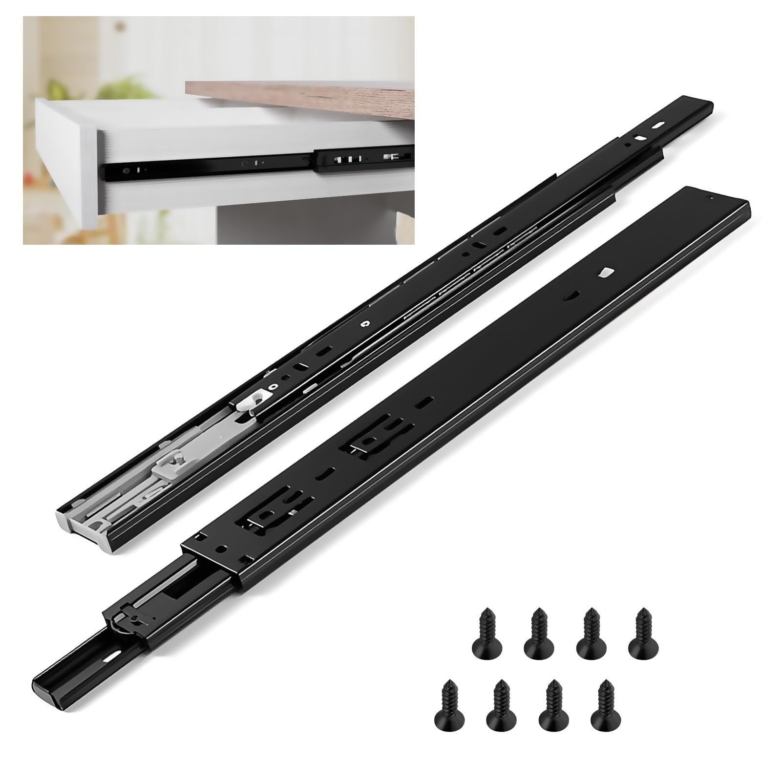 Guide for Cassetti for Carichi Pesanti, Binari for Armadi con Chiusura Ammortizzata 300/500 mm, Cuscinetti a Sfere a Estrazione Totale, Capacità 35 kg, 1 Paio(16in (400mm))