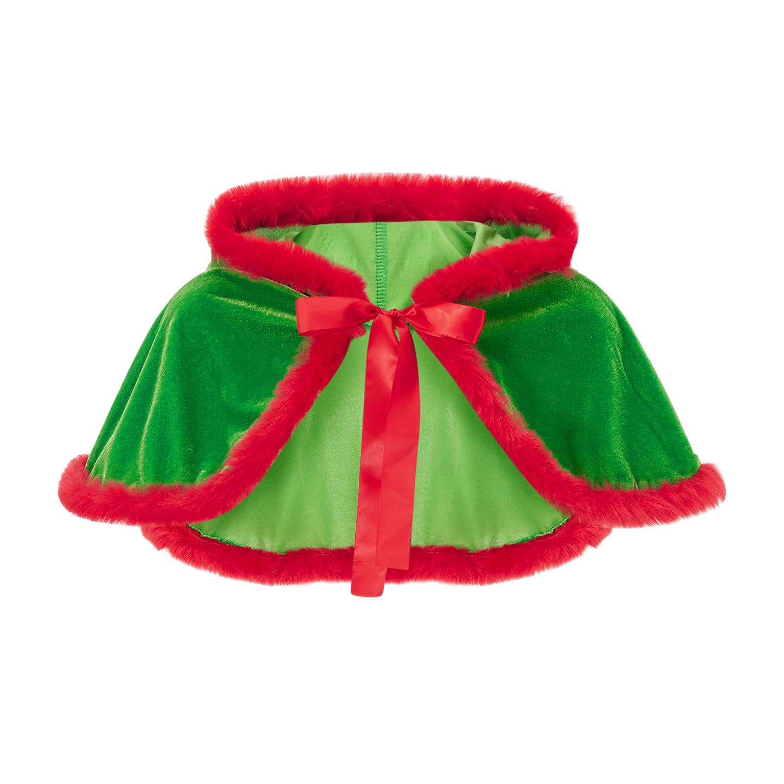Felcia Christmas Cape with Hood for Women Contrast Color Fuzzy Trim Cloak Mrs Santa Claus Costume (Green, One Size)