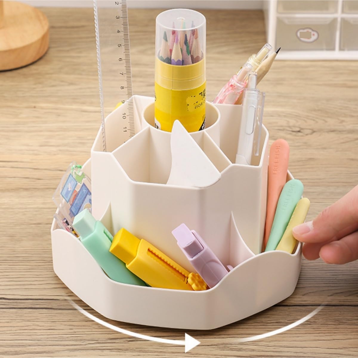 Stifteköcher Stifte Halter 360° Drehbarer Stifthalter Mit 9 Fächern, Organizer For Schreibtischbedarf, Büro, Schule Schreibtisch-Organizer(White)