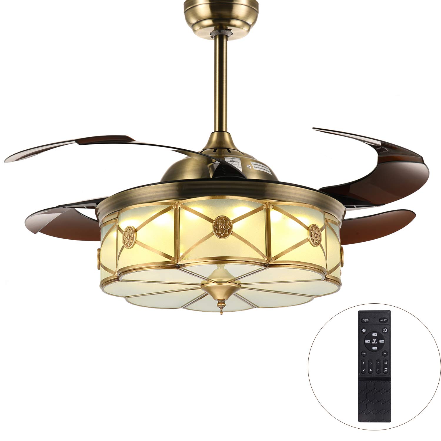 Photo 1 of Moooni 36 Inch Reversible Retractable Ceiling Fan with Lights and Remote Dimmable Led Invisible Chandelier Fan Light Kit for Bedroom Bronze MO-803CF