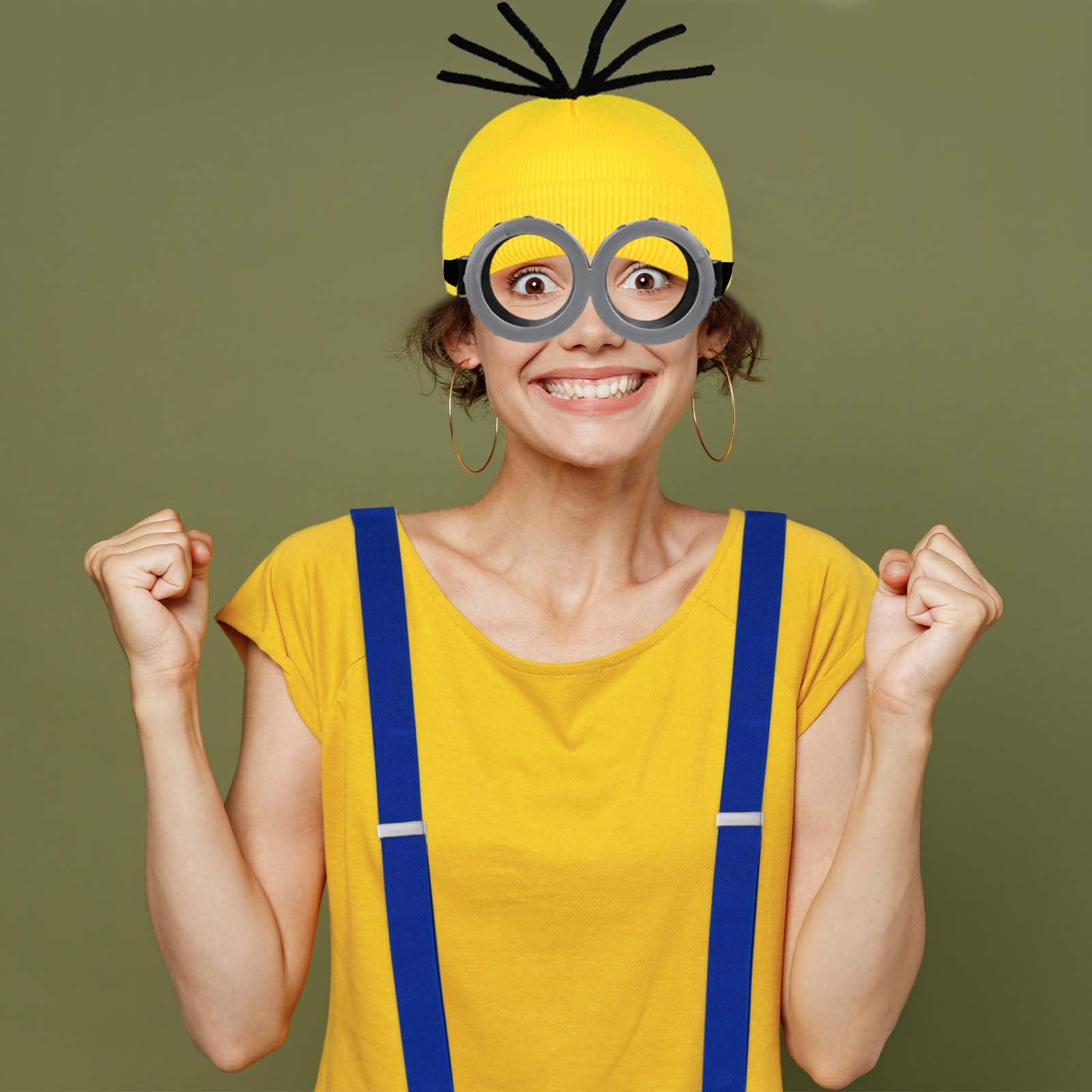 Bofeiya Set of 4 Pcs Steampunk Goggles Glasses Yellow Beanie Knit Hats Black Gloves Blue Harness for Christmas Halloween Costume Cosplay Party Supplies - Image 4