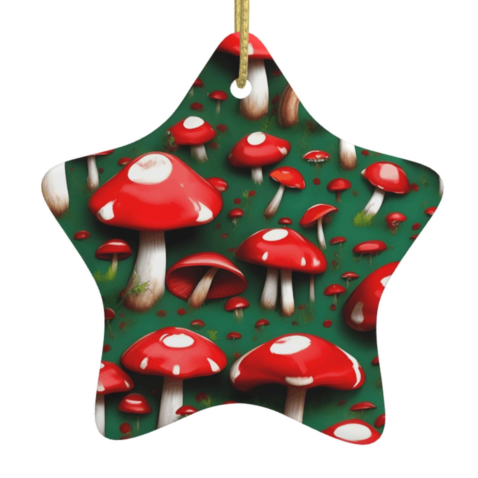 Red Cap Mushrooms Print Christmas Ornaments, Ceramic Hanging Ornament, Round Shape Decorations