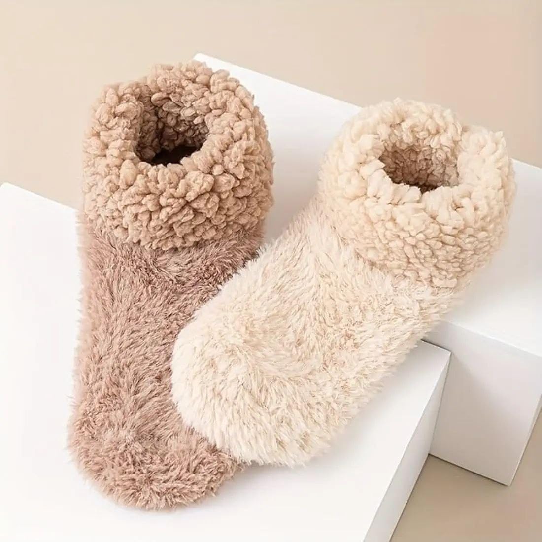 JAMBUVANTI 1Pair, Anti-Slip Winter Socks for Women – Thermal Fluffy Woolen Ankle Warmers, Cozy Bed & Lounge Socks, Ultra-Soft Warm Sleepwear, Solid Color Comfort Socks.