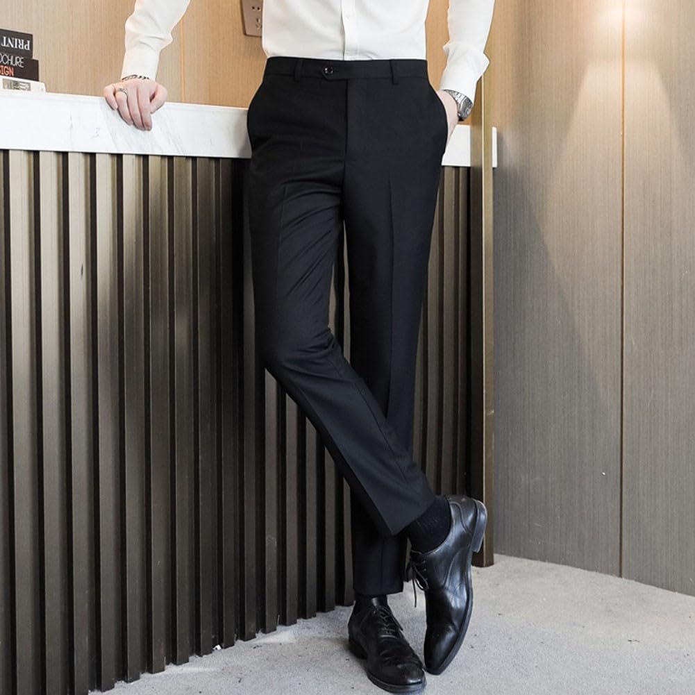 Pantalones de vestir elegantes para hombre, ajustados, color liso, para oficina y bodas