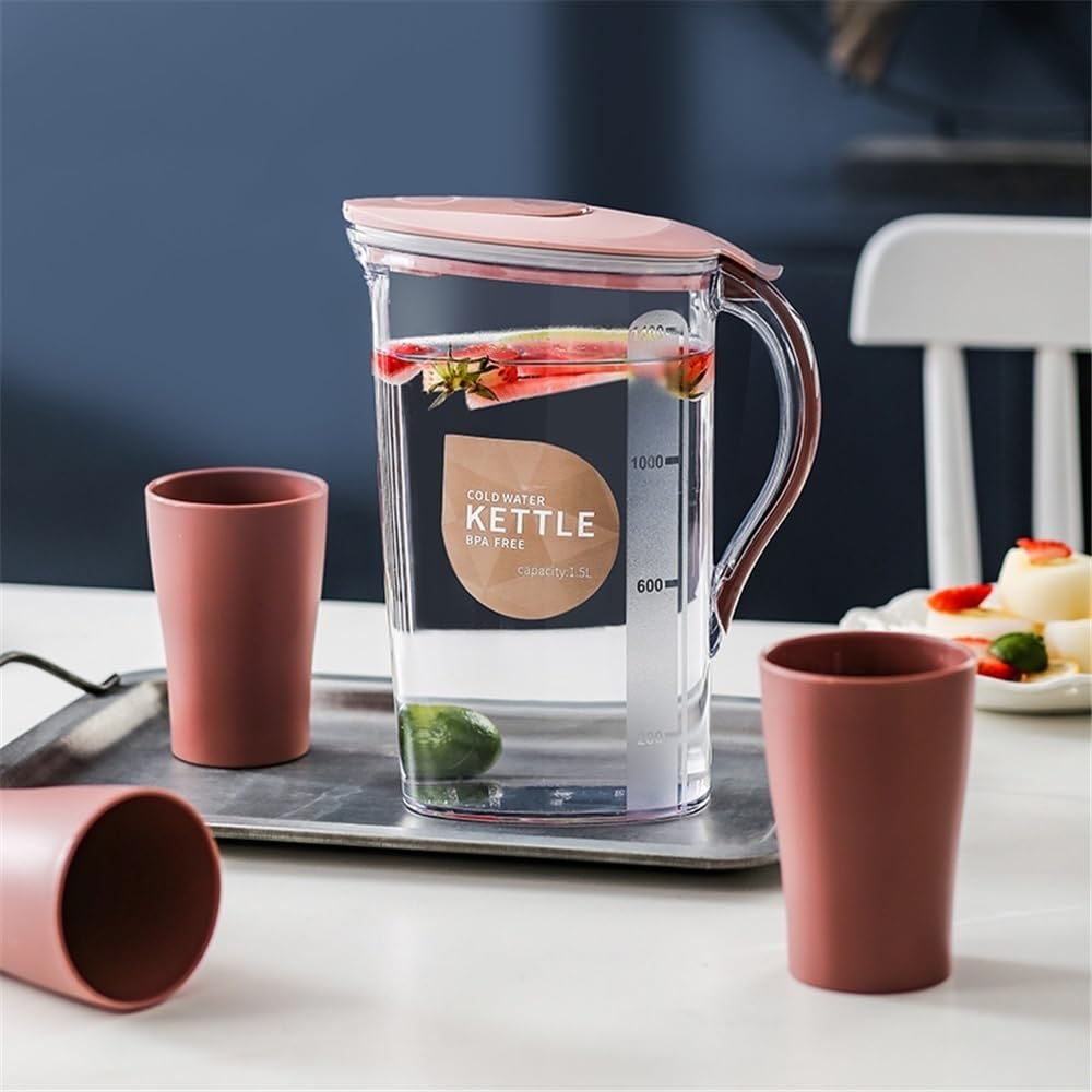 Jarra Agua Fria Jarra de agua grande de plástico de 2,1 l con tapa y asa Hervidor de agua cuadrado for el hogar Contenedores de agua, té o jugo for el refrigerador Jarra Agua Detox Frutas(Pink)