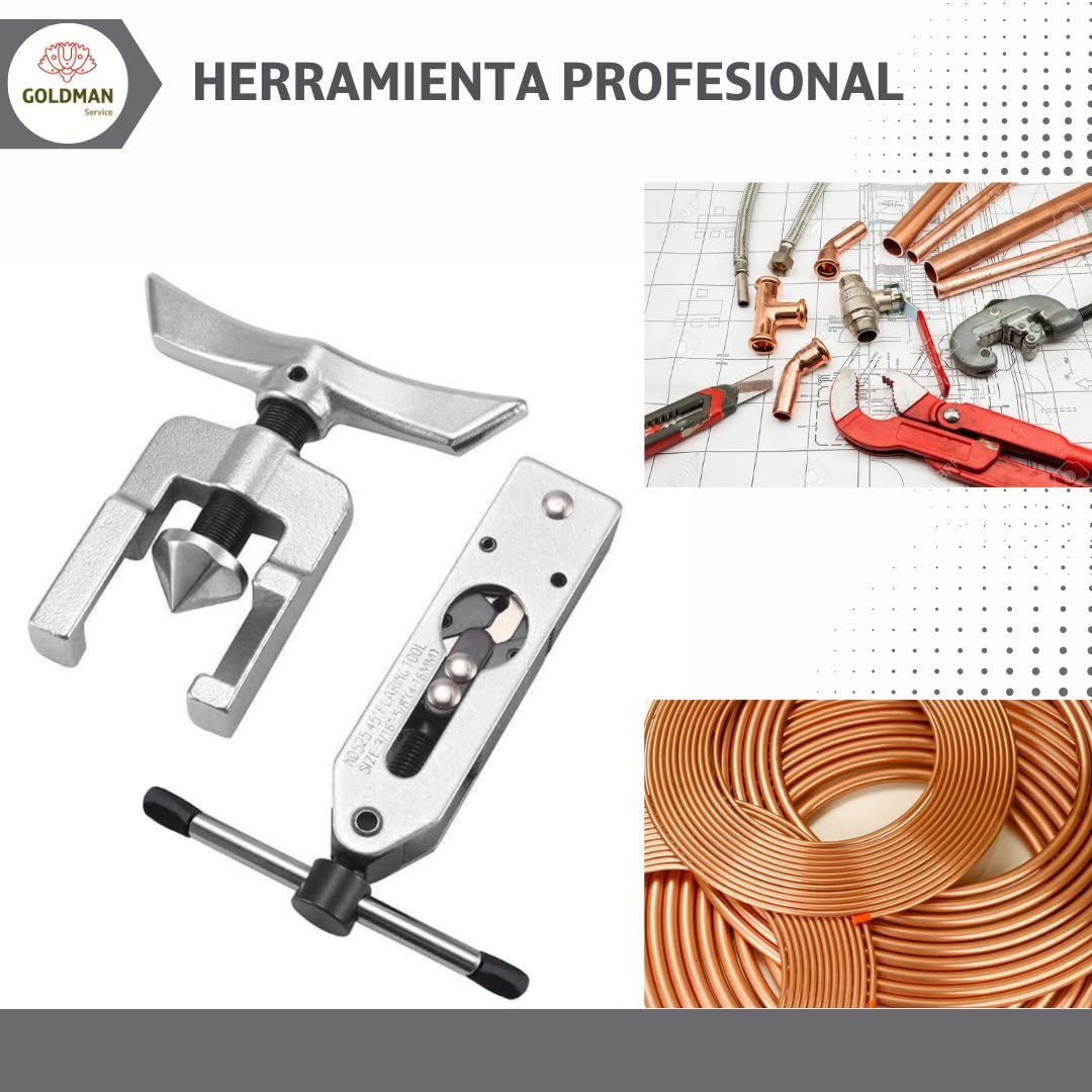 GOLDMAN SERVICE - Abocardador Regulable para Tubos de Cobre de Aire Acondicionado Profesional - Abocinador Expansor Excéntrico Ajustable - Herramienta Fontanería 3/16"-5/8" (5-16 mm)