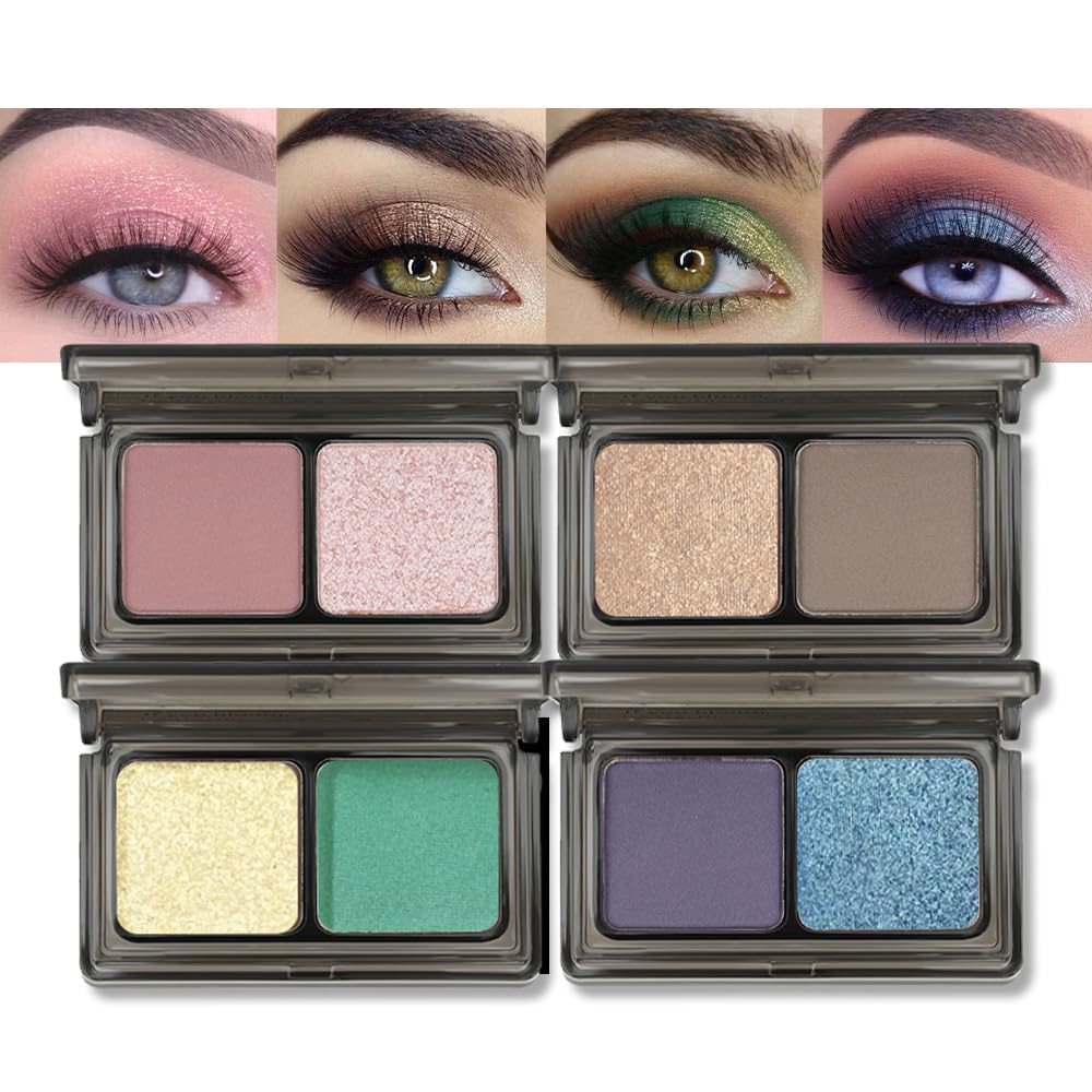 AMY'S DIARY 2 Color Shimmer Matte Eyeshadow Palette 4 pcs set – Shimmer matte Shades eye shadow for Eye Makeup, Long-Lasting & Highly Pigmented, Vegan & Cruelty-Free for woman (01+02+03+04) 4pcs set