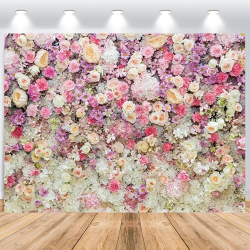 ASDCXZ Fond Photo de Mur de Fleurs 2.2x1.5m, Printemps Rose Roses Floral Photographie Toile de Fond pour Nouveau-né Baby Shower Anniversaire Mariage Nuptiale...