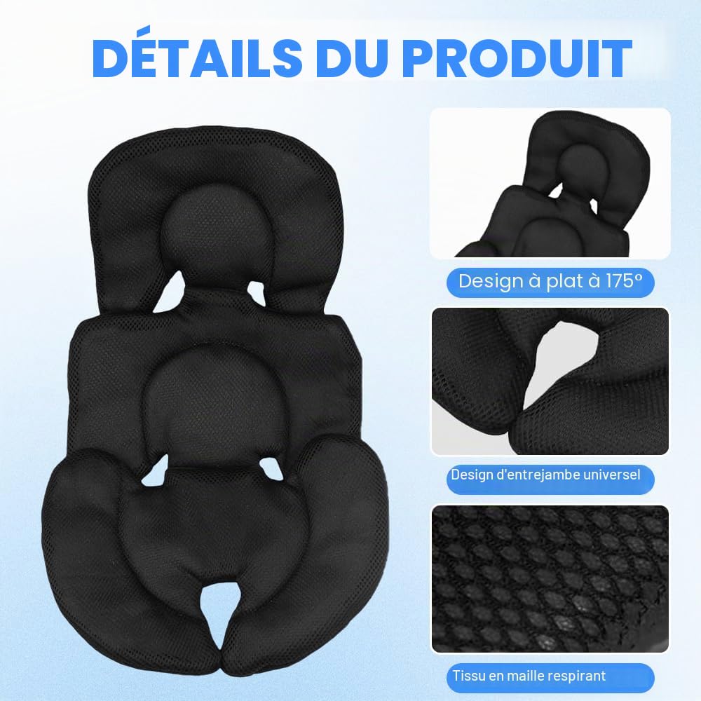 Coussin Poussette, Reducteur Cosy pour Nouveau-né, Tissu Mesh 3D Réducteur de Siège, Confortable et Respirant pour Poussette, Siège Auto, Chaise Haute, Noir
