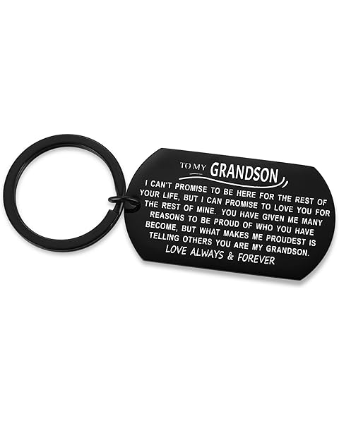 to My Grandson Keychain Gift for Grandson from Grandma Grandpa Dog Tag Keyring for Birthday Graduation Christmas
