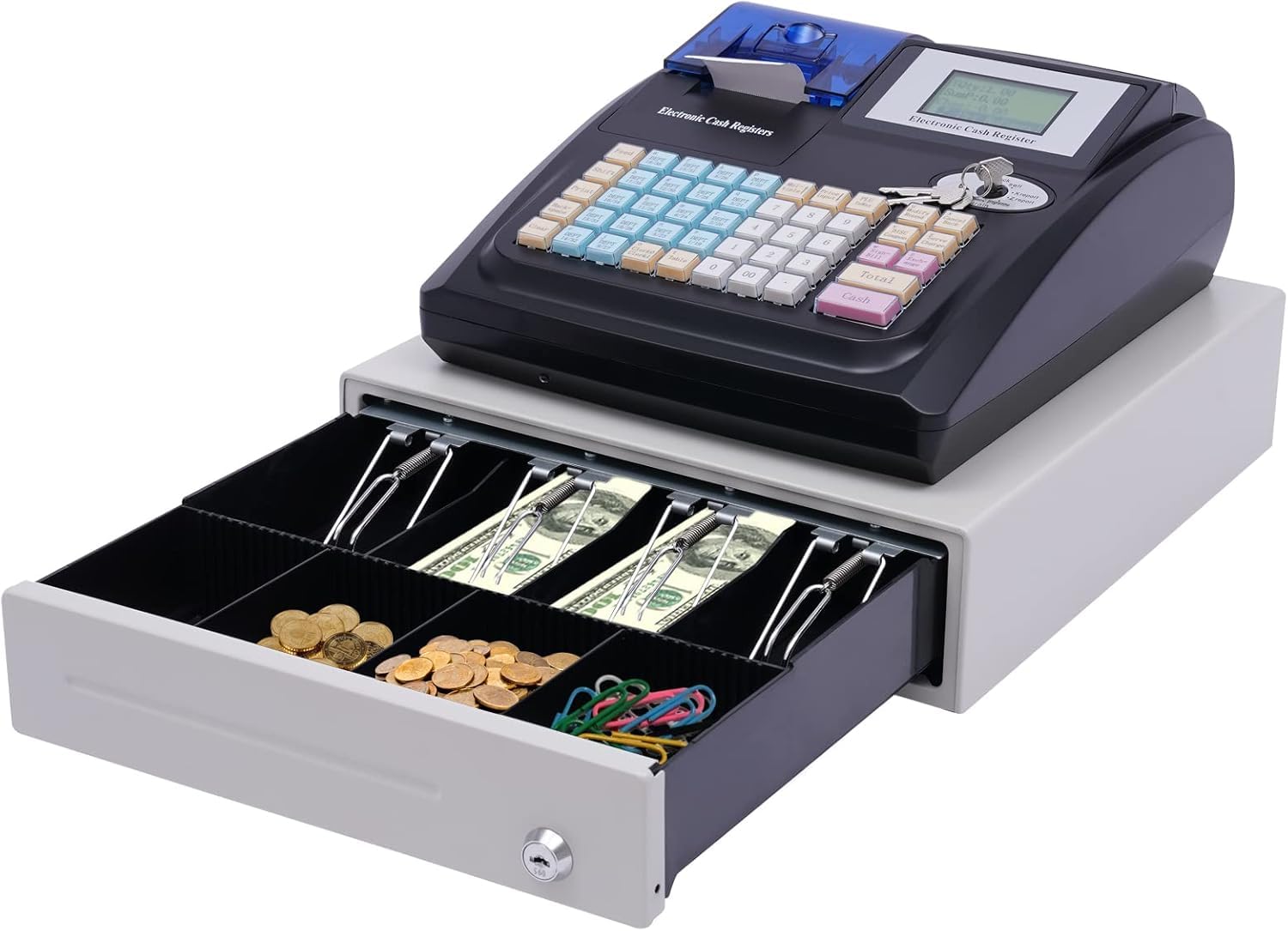 Caja Registradora Electrónica De 48 Teclas con Impresora Térmica, Pantalla Led para El Cliente, Sistema Tpv para Pequeñas Empresas, Solución Completa para El Manejo De Efectivo.