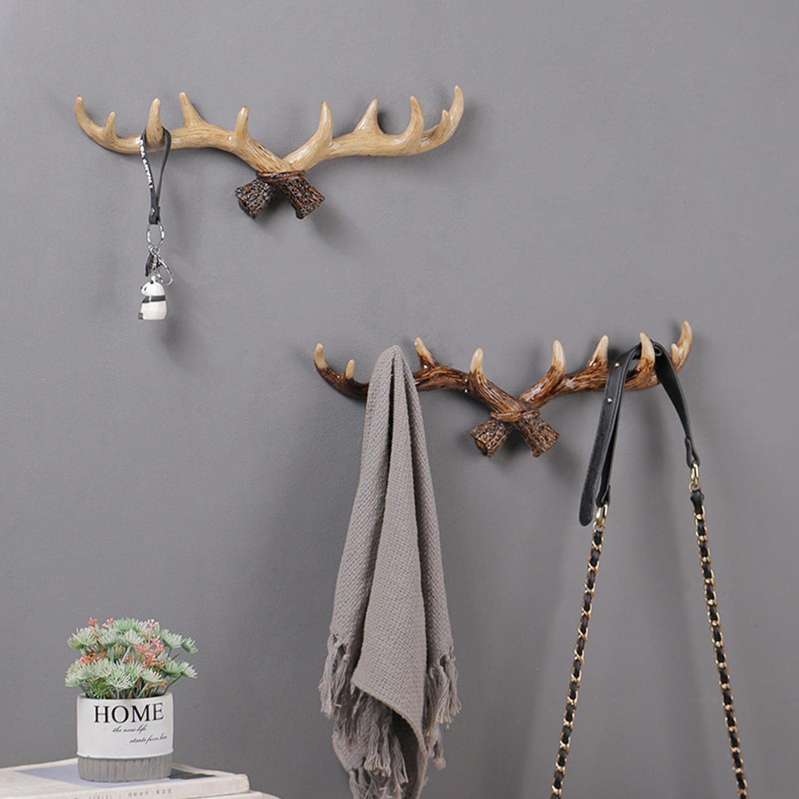 Appendiabiti A Forma Di Corna Di Cervo 49cm | Bianco Antico - Decorazione Parete Con Funzione | Per Interni Ed Esterni - Foto 2