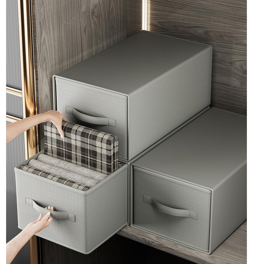 Scatola portaoggetti pieghevole con manico, in tessuto non tessuto, grigio, impilabile, organizer per armadio (47 x 30 x 25 cm)
