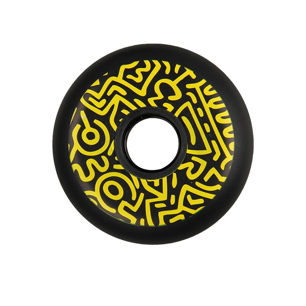 Genérico Ruedas de Repuesto para Patines en Línea Exterior Interior Ruedas de PU de Alto Rebote, Dureza 90A, Diseño Negro Y Amarillo, Paquete de 8 (72 mm, 76 mm Y 80 mm)