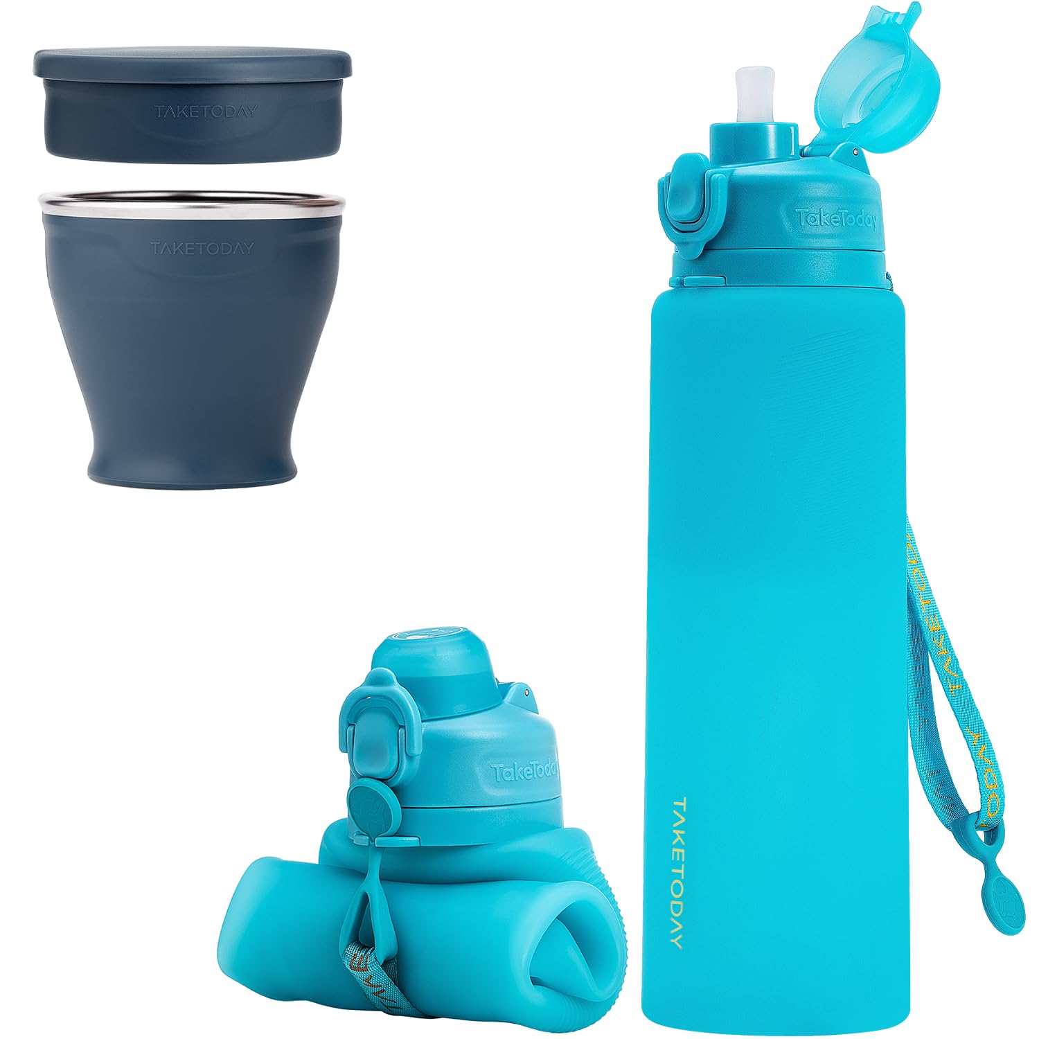 TakeToday Faltbare Trinkflasche 1000ml and Zusammenklappbarer Reisebecher 240 ml