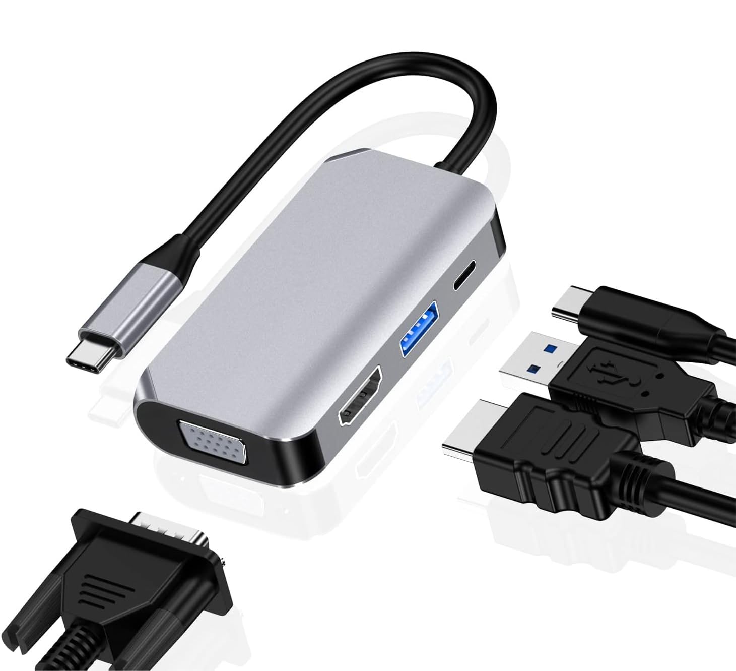 Hub adaptera USB C, 4 w 1, USB typu C do 4K HDMI, VGA, USB3.0 i USB-C PD wieloportowa stacja dokująca kompatybilna z urządzeniami MacBook, Chromebook, Zenbook itp. Urządzenia typu C