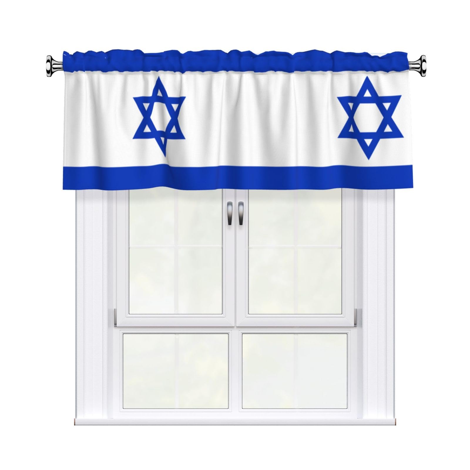 HJFCZH WHJSSF Israeli flag Prints 54x18in Curtain Valance - Peach Skin Polyester Kitchen Cover with Light Filtering Floral & 3" Rod Pocket