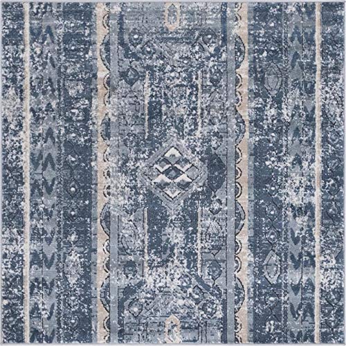 Rugs.com Oregon Collection Rug – 4 Ft Square Blue Low-Pile Rug Perfect for Living Rooms, Kitchens, Entryways