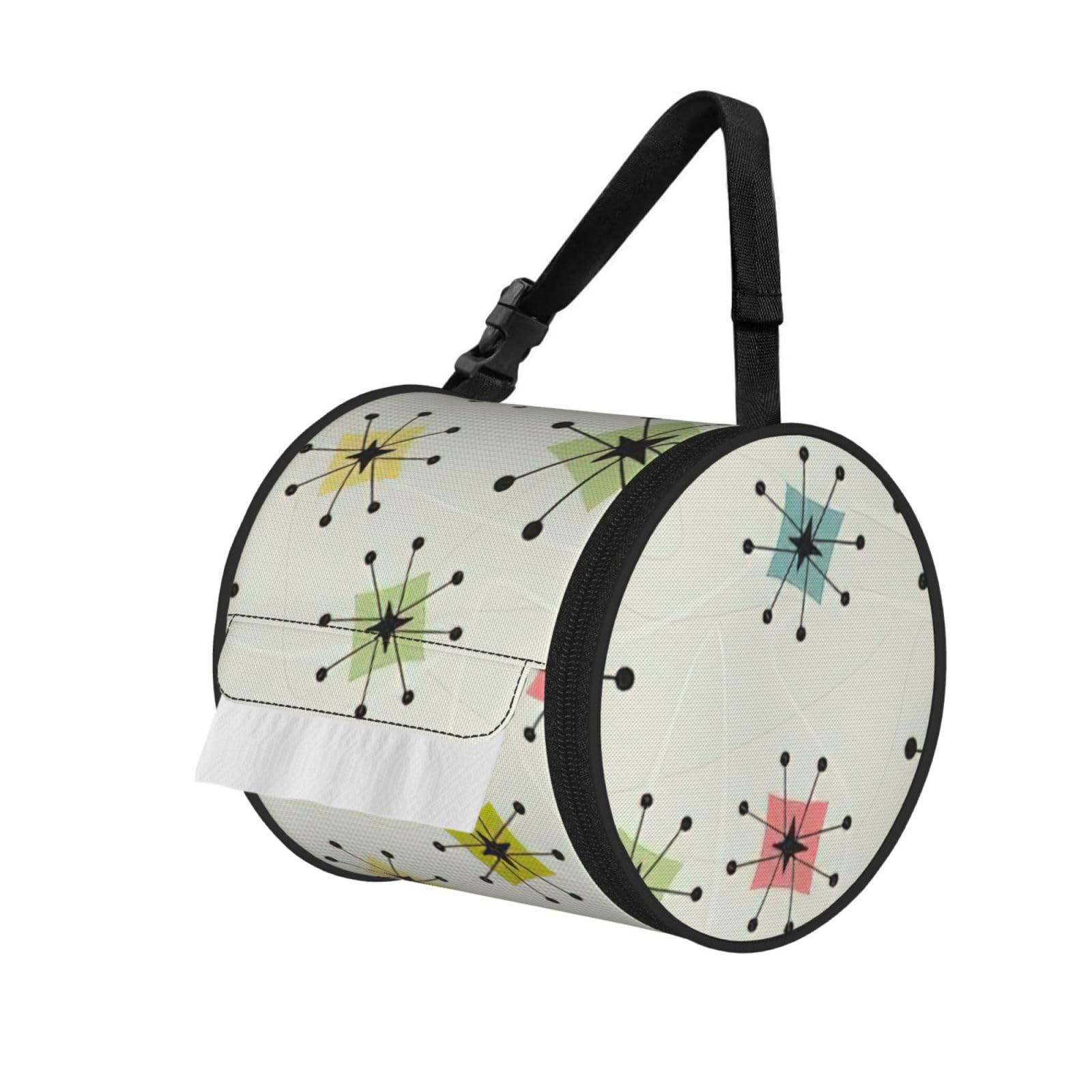 Atomic Stars Retro Pattern Print Cylindrical Tissue Holder Bathroom Car Home Office Kitchen Decor Versatile