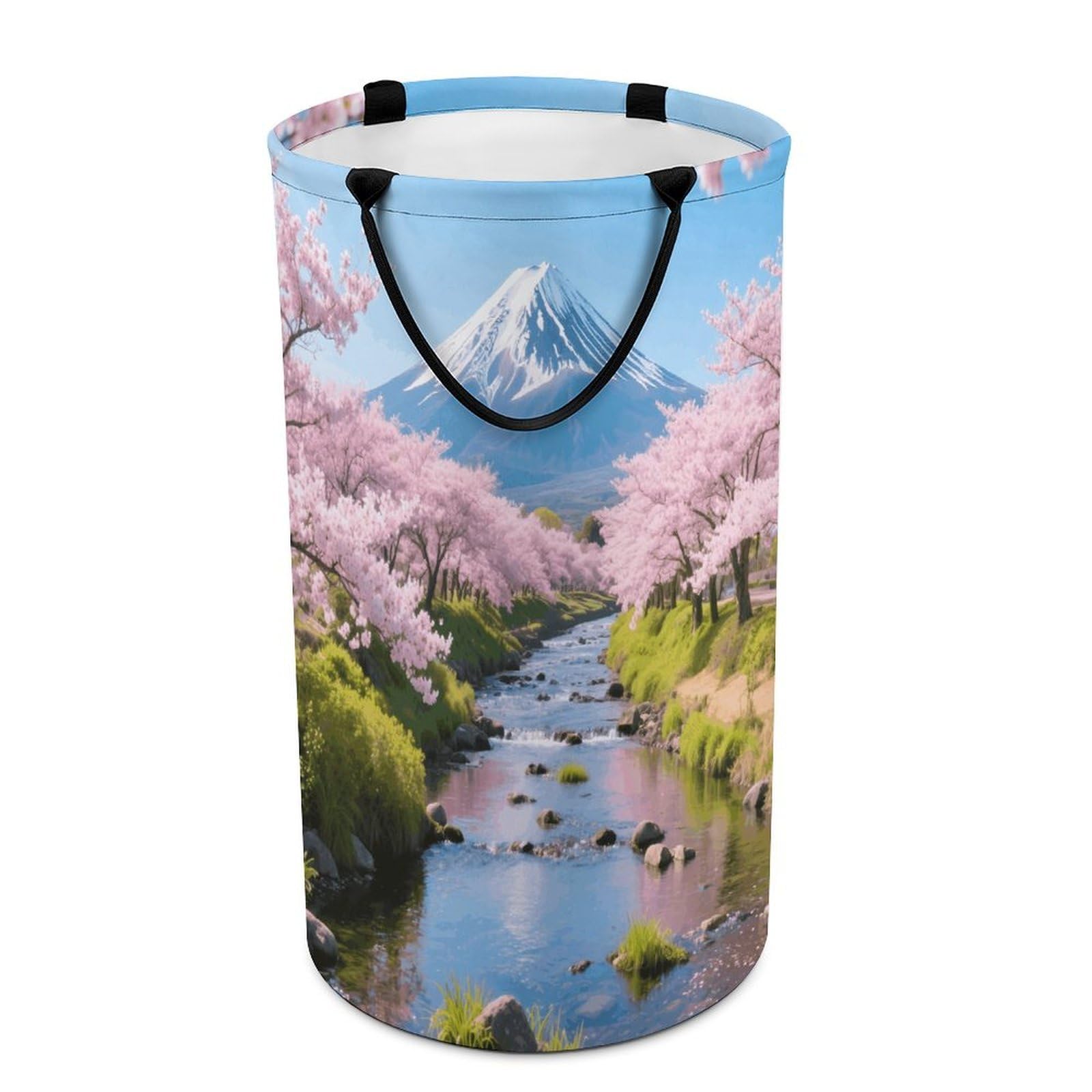 Creek Cherry Blossoms Laundry Basket with Handles Large Collapsible Laundry Bag Freestanding Waterproof Clothes Hamper Decor Storage of Dirty Clothe for Family Bathroom 86L