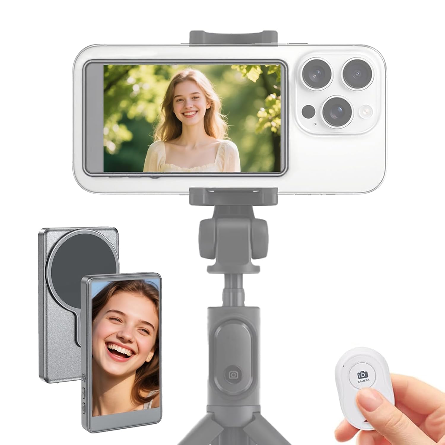 Upgraded 2026 Phone Vlog Selfie Monitor Screen, Portable Back Camera Monitor with Magnetic Connection, Low Latency for Selfie Vlog Live Stream, Compatible with iPhone & Android, White-picture-10
