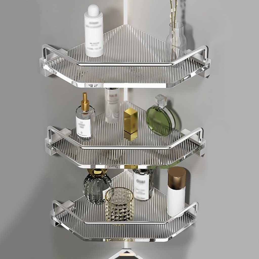 WDSOPK Acrylic Corner Shower, No Drilling, Large Capacity For Cosmetics & Shampoo, Wall Mount Kitchen For Condiment Bottles, Gold Color, 1 Piece,Oro-2 Layer (Argento 3 Layer)