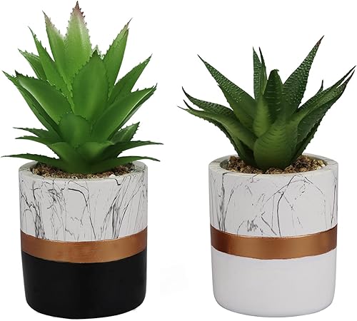Plantas falsas suculentas artificiales con textura de mármol blanco y negro en maceta de resina (sin agujero de drenaje) para decoración de