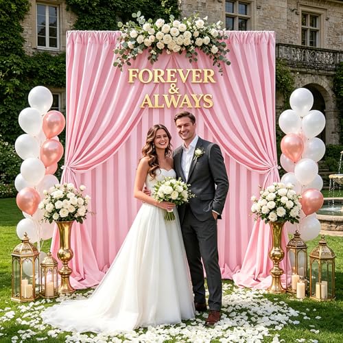 Image of Pink Backdrop Curtains: 6 Panel 5ft x 8ft Polyester Fabric - Wedding Backdrops for Baby Shower Party Stage Ceremony Photography Background