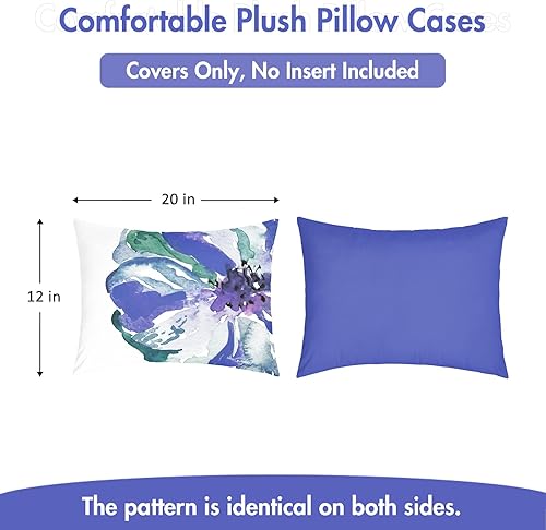 Miniatura 4 de ARLTTH Juego de 2 fundas de almohada lumbares de terciopelo floral azul de 12 x 20 pulgadas, fundas de almohada decorativas estilo granja para el