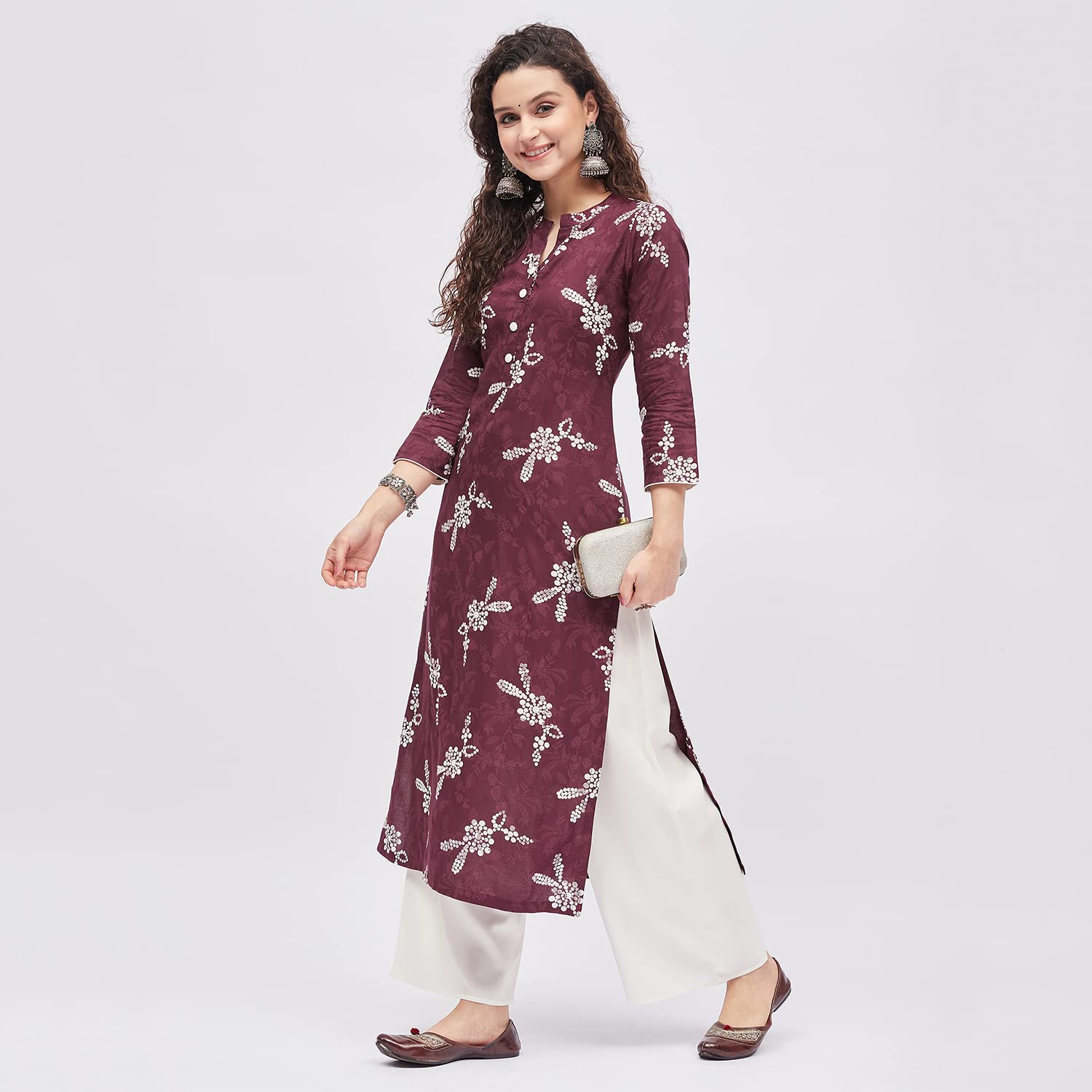Tissu Women's Rayon Maroon & White Printed Kurta With Palazzo (Tis-630_Maroon_Xxl)