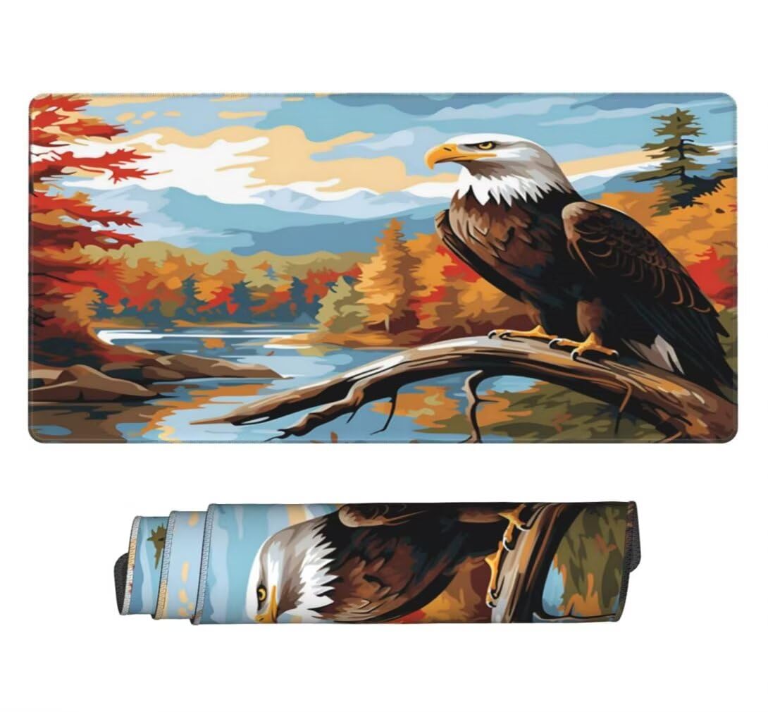 Tappetino Mouse XXL 1000x500mm Aquila Grande Mouse Pad, Tappetino Scrivania con Bordi Cuciti, Grande Mousepad Gaming con Base Antiscivolo per Giocatori, Ufficio e Casa (Fiume Nella Foresta) -MP1544