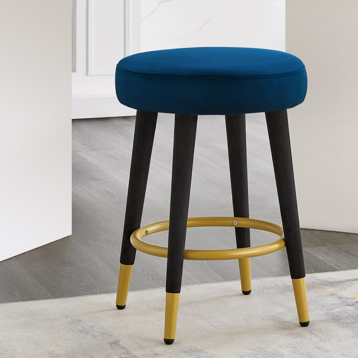 Photo 1 of 24KF Modern Upholstered Round Counter Height Bar Stools for Kitchen Island, 26“H Velvet Padded Barstool Bar Chair?5086-Navy barstool Navy