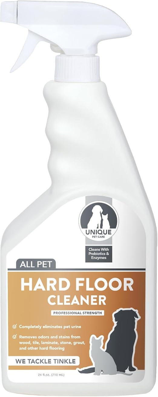 Unique Hard Floor Cleaner, Dog, Cat, and Small Animal Urine Remover for Hardwood Floors, Bio-Enzymatic Formula Removes Old and New Pet Pee Stains and Odors from all Hard Floors, 24 oz. Liquid Spray
