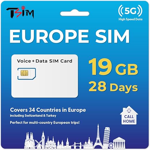 TSIM Europe Sim Card 19GB