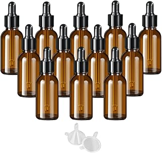 Eye Dropper Bottle, 1OZ Amber Glass Eye Dropper Bottles with 2 Funnels for Essential Oils, Perfume, Cosmetic Liquids， Chemicals, and Travel, 30ml Glass Bottles with Glass Eye Droppers-12 PCS