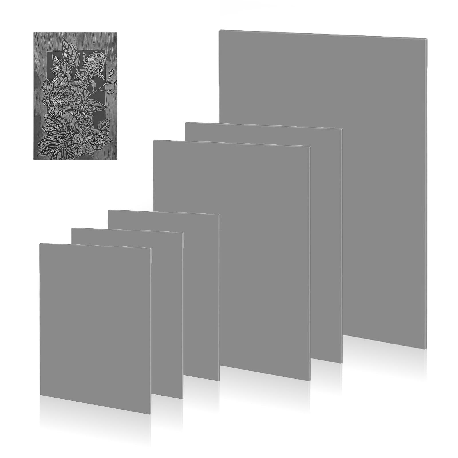 6 PCS Soft Rubber Lino Printing Sheets, 1 A4 2 A5 3 A6 Lino Sheets Grey