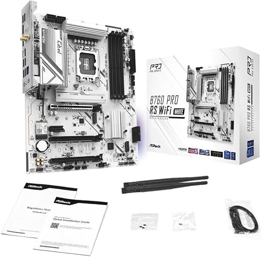Asrock B760M Pro RS WiFi White Intel Micro ATX Motherboard DDR5 DIMM 7200 MHz 256 GB LGA1700 SATA3 6.0 Gb/s LED M.2