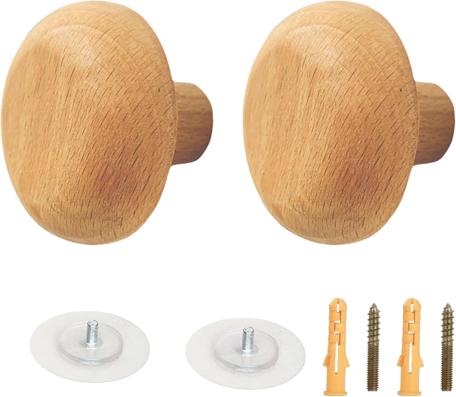 MOPAHCVT Clothing Racks Coat Hooks, 2-Piece Set, Solid Wood, Wall-Mounted, No Drilling Required(Beech,51 * 46mm)