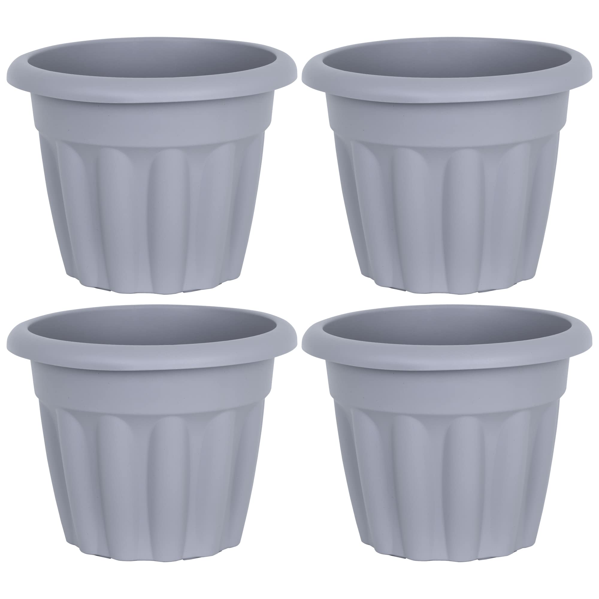 M1SS Set of 4-33 cm Round Grey Planter Upcycled Plastic Flower Pot Garden Plant Container Indoor or Outdoor Home Decoration Basket Wall Hanging Basket Planter (33cm)