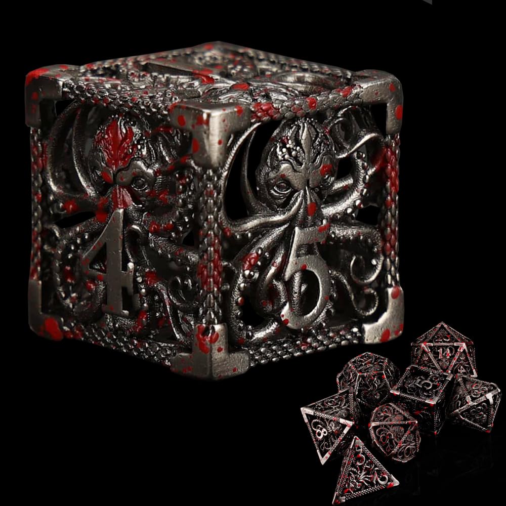 Metal DND Dice Set D&D 7 die Cthulhu Polyhedral Hollow Dice for MTG, RPGs Role Playing Game, Shadowrun and Math Teaching D20 D12 D10 D8 D6 D4