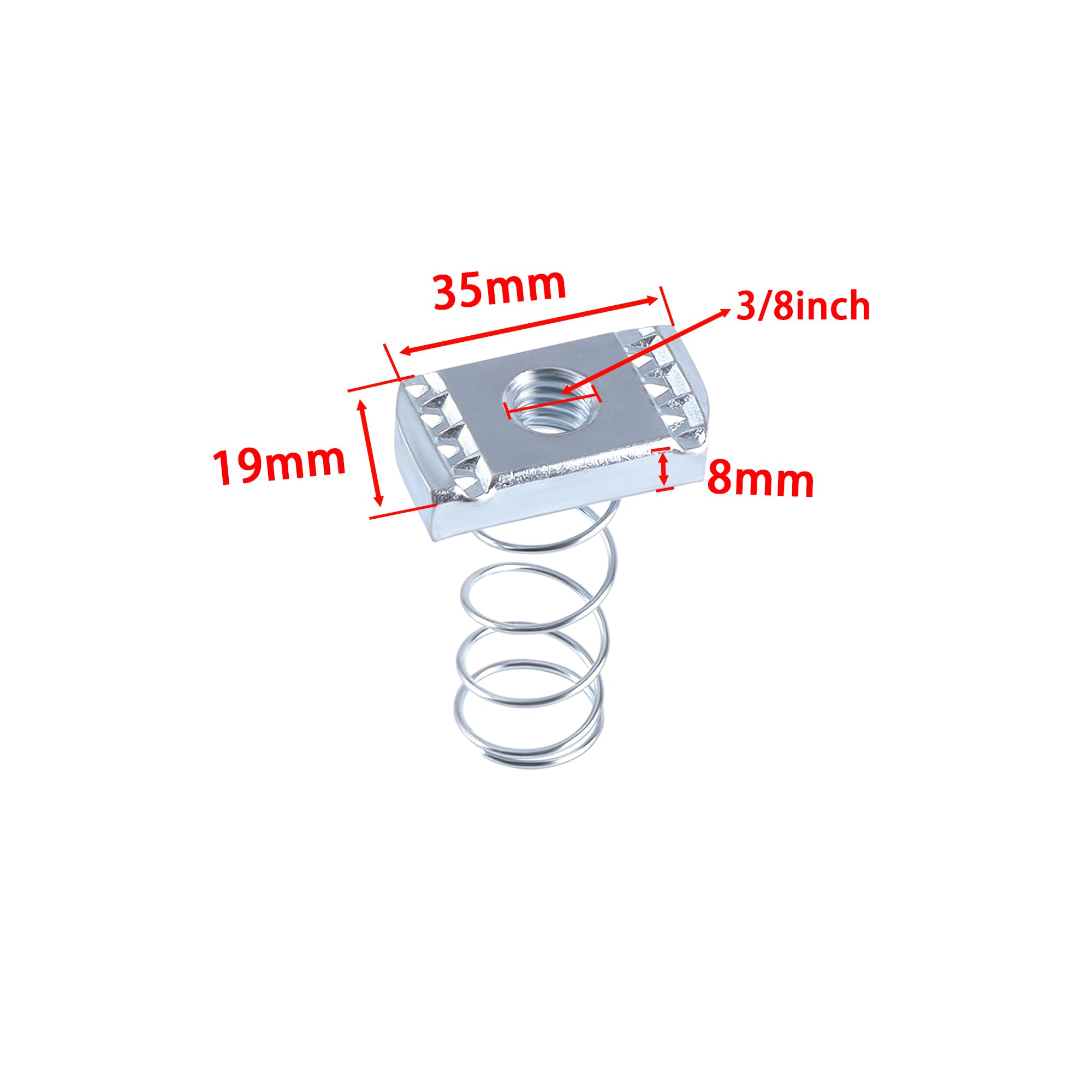 HANLATO 12Pcs Standard Strut Channel Nuts 3/8-16 Thickened Spring, 3/8-16 Spring Channel Nuts with Zinc Electroplate Finish, Long Spring Strut Nut for Use with Strut Channel
