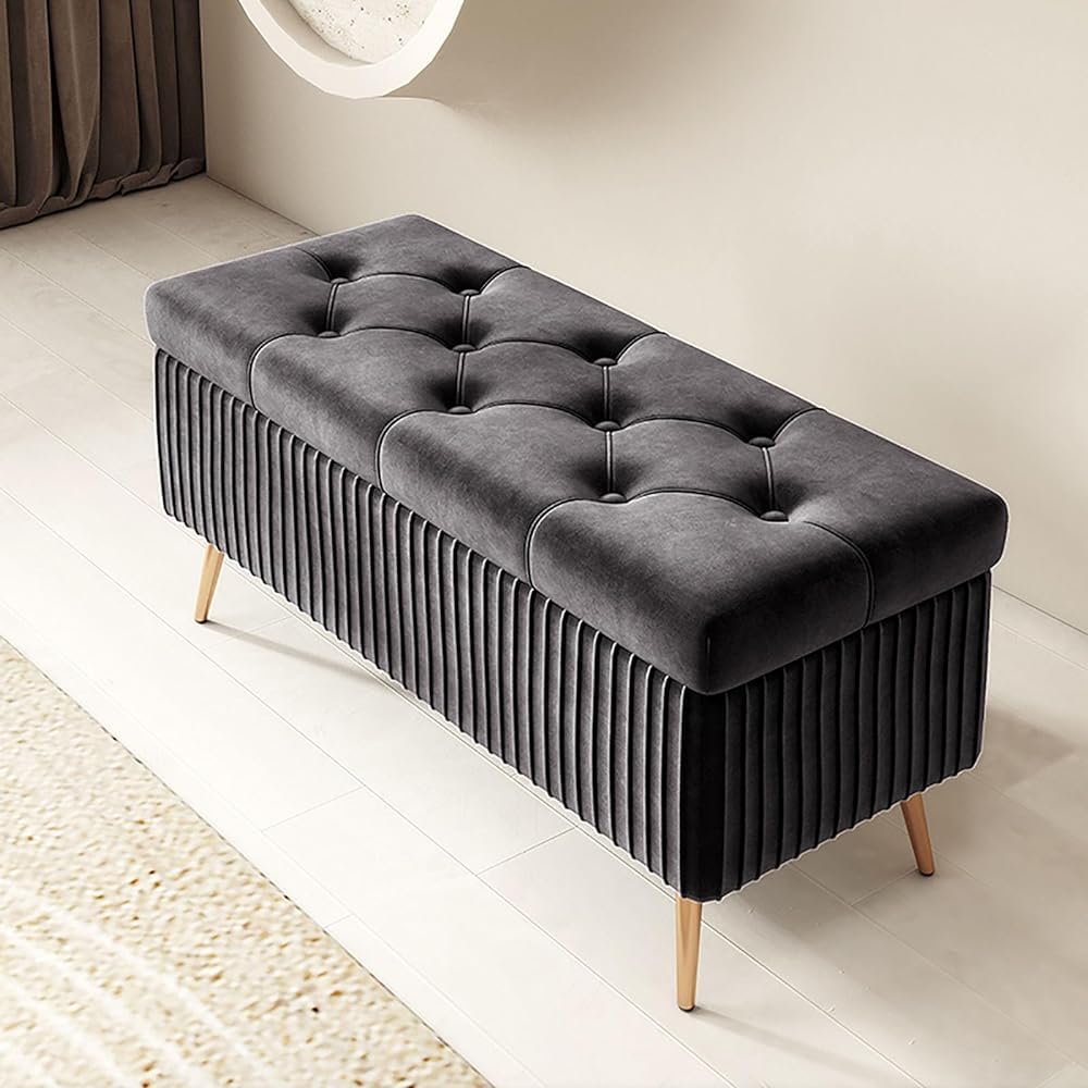 LMMIAOZ 100cm Rectangular Storage Ottoman Bench - Wooden Indoor Storage Box Entryway Pouffe with Feet Stylish BedroomVersatile Furniture for Home