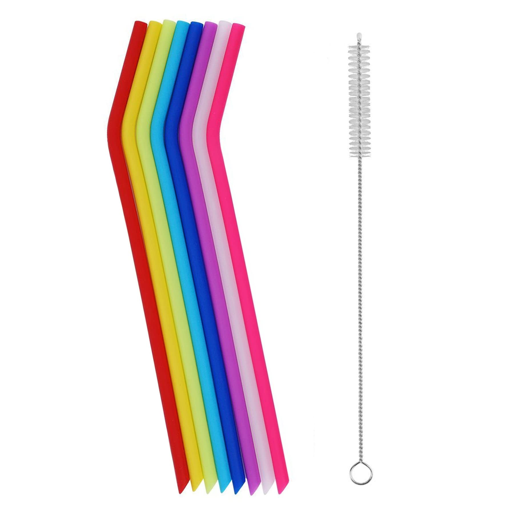 Tifanso 8 Pack Reusable Regular Size Silicone Drinking Straws with 1 Cleaning Brushes, Extra long Flexible Coffee Drinking Standard Size Straws for 20oz and 30oz Tumblers and Mason Jars