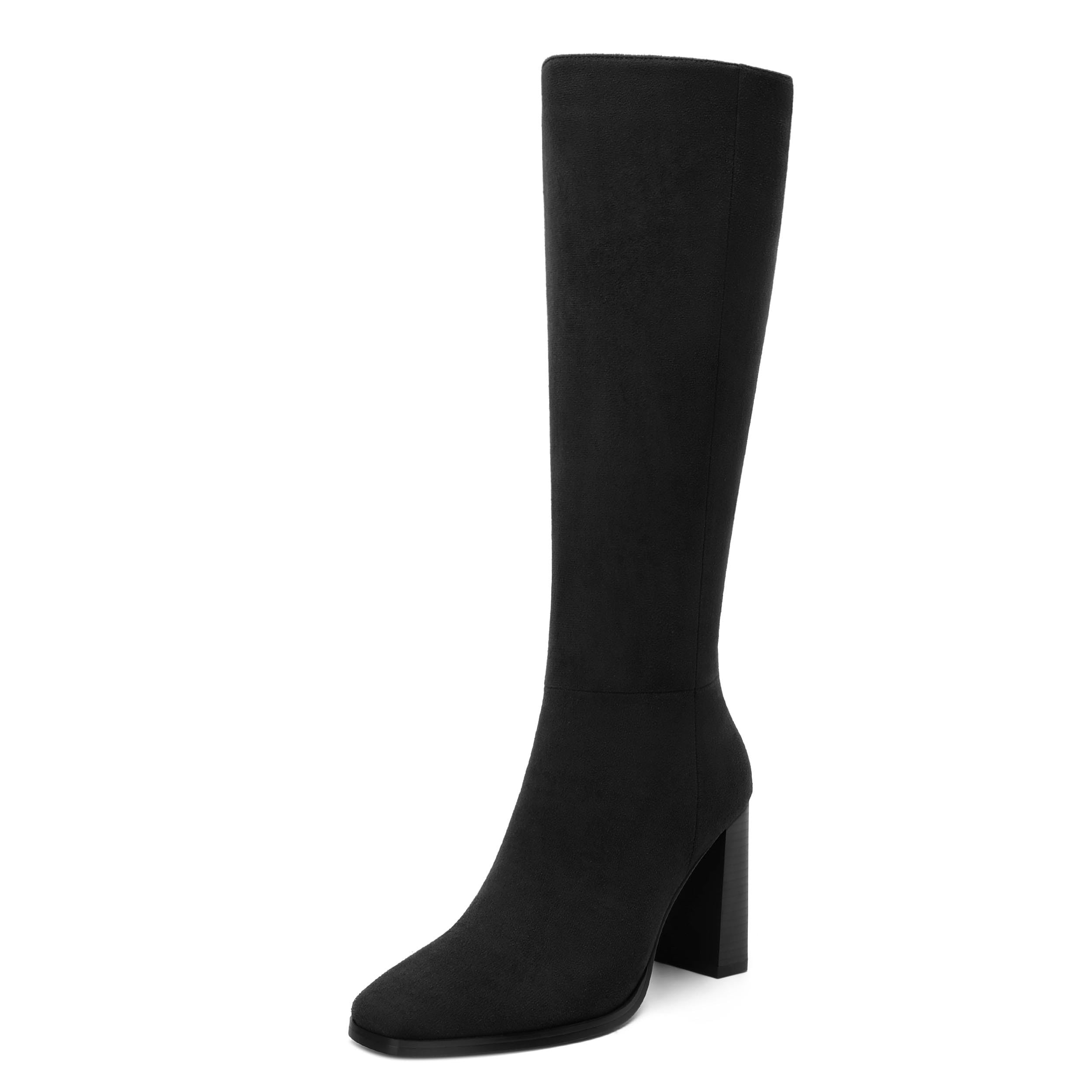 MISEZOXI Womens High Heeled Knee High Boots, Square Toe Chunky Heel Knee-high Boots for Women, Fashion Dress Boots Zipper 3.5"