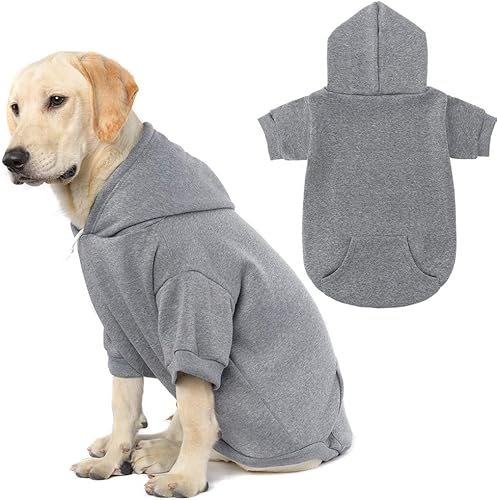 Sudadera básica con capucha para perro, suave y cálida, con agujero para correa y con bolsillo, abrigo de invierno para perros, ropa para clima frío